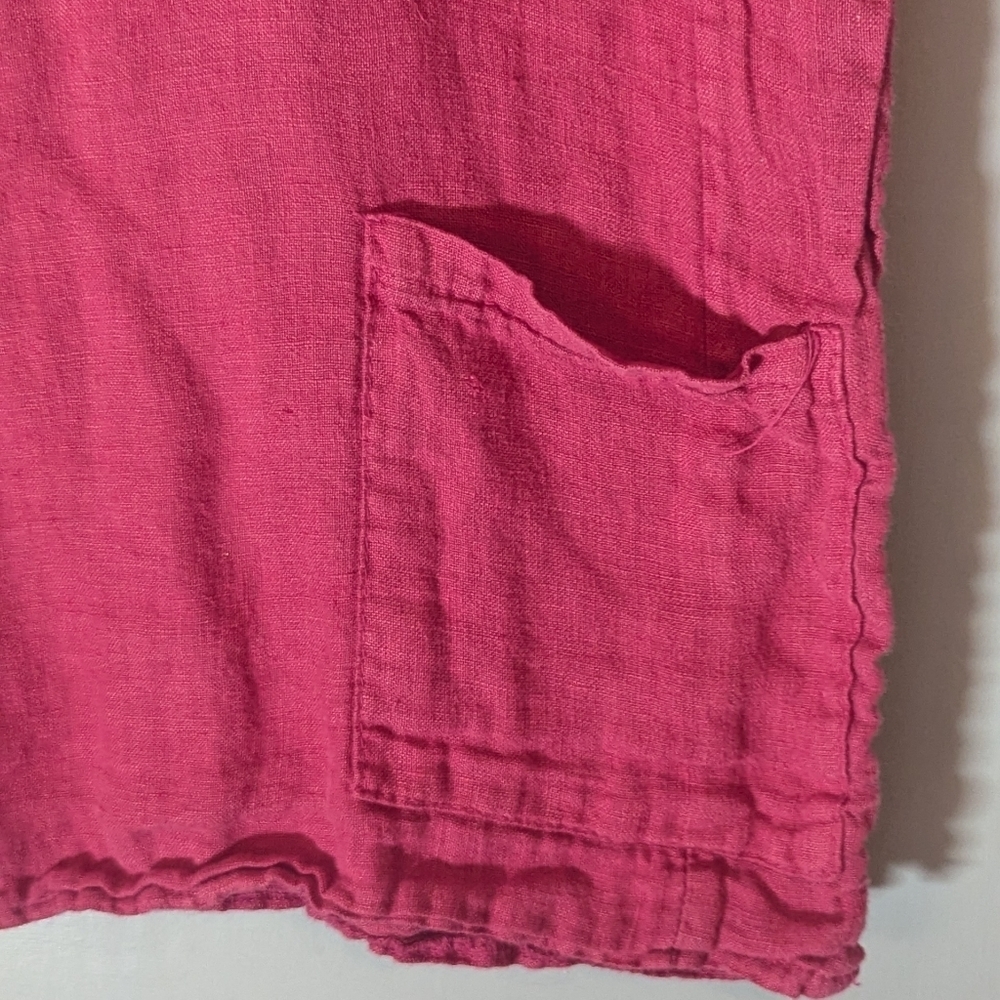 ♥️ Frances Bettini Linen Blouse Lagenlook size M natural fabric boho red Italy - Picture 3 of 9